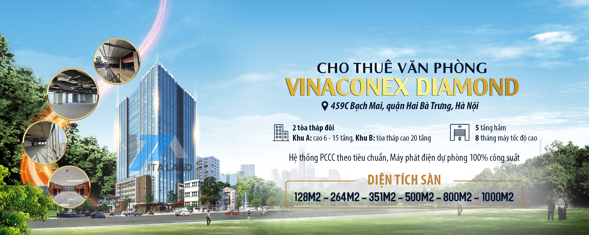 Cho thuê văn phòng tại Vinaconex Diamond Tower - Trung tâm thương mại Chợ Mơ