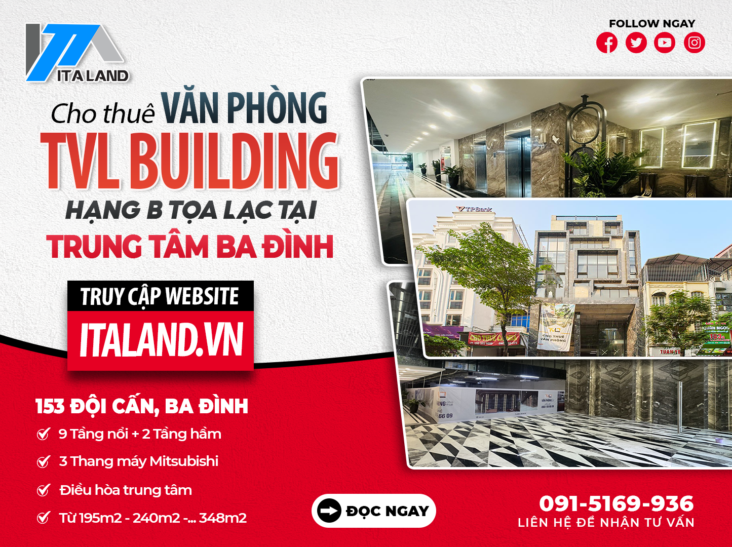 Cho thuê văn phòng TVL Building - Hạng B tại trung tâm Ba Đình