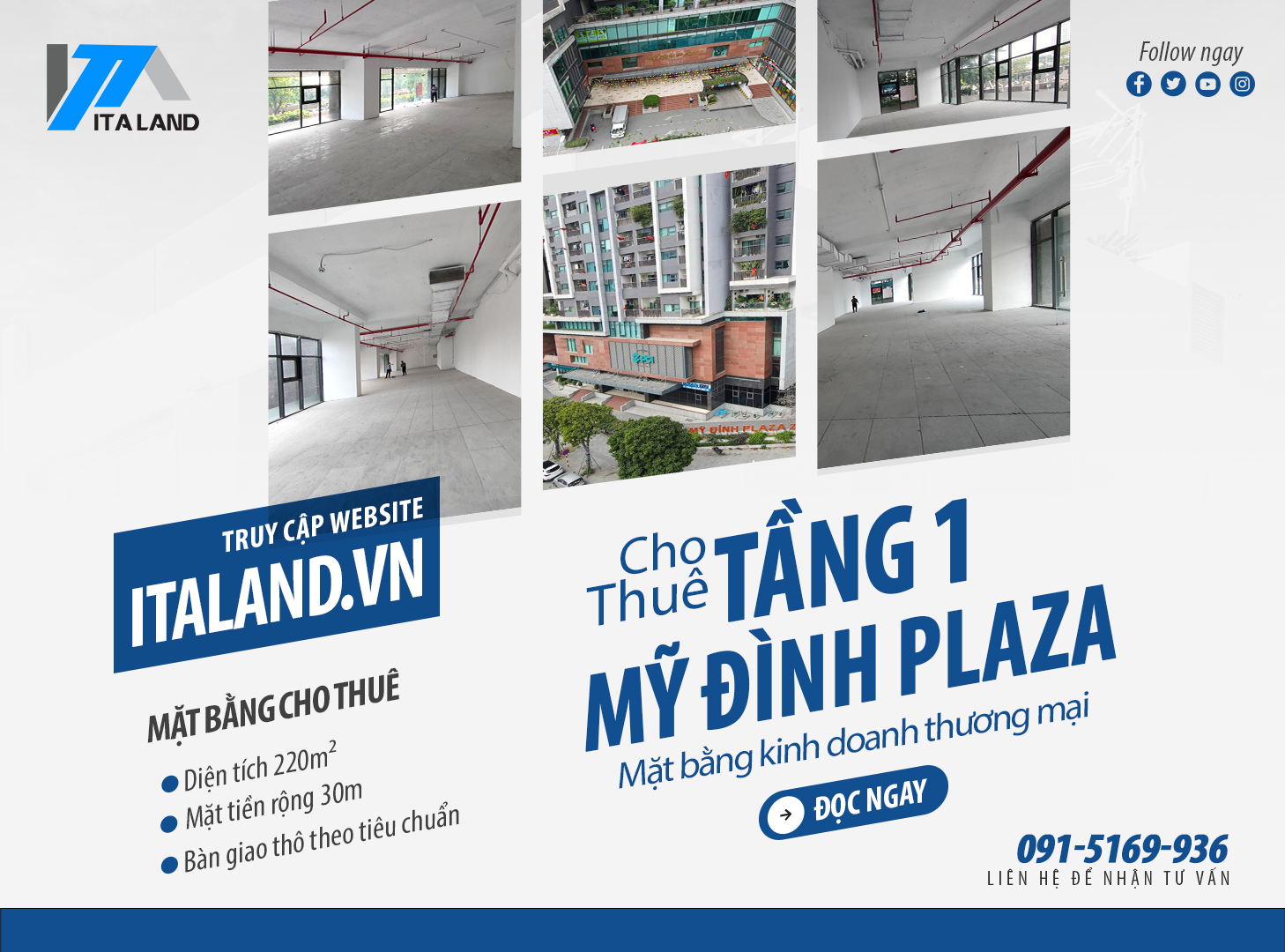 Cho thuê mặt bằng kinh doanh tại tầng 1 tòa nhà Mỹ Đình Plaza