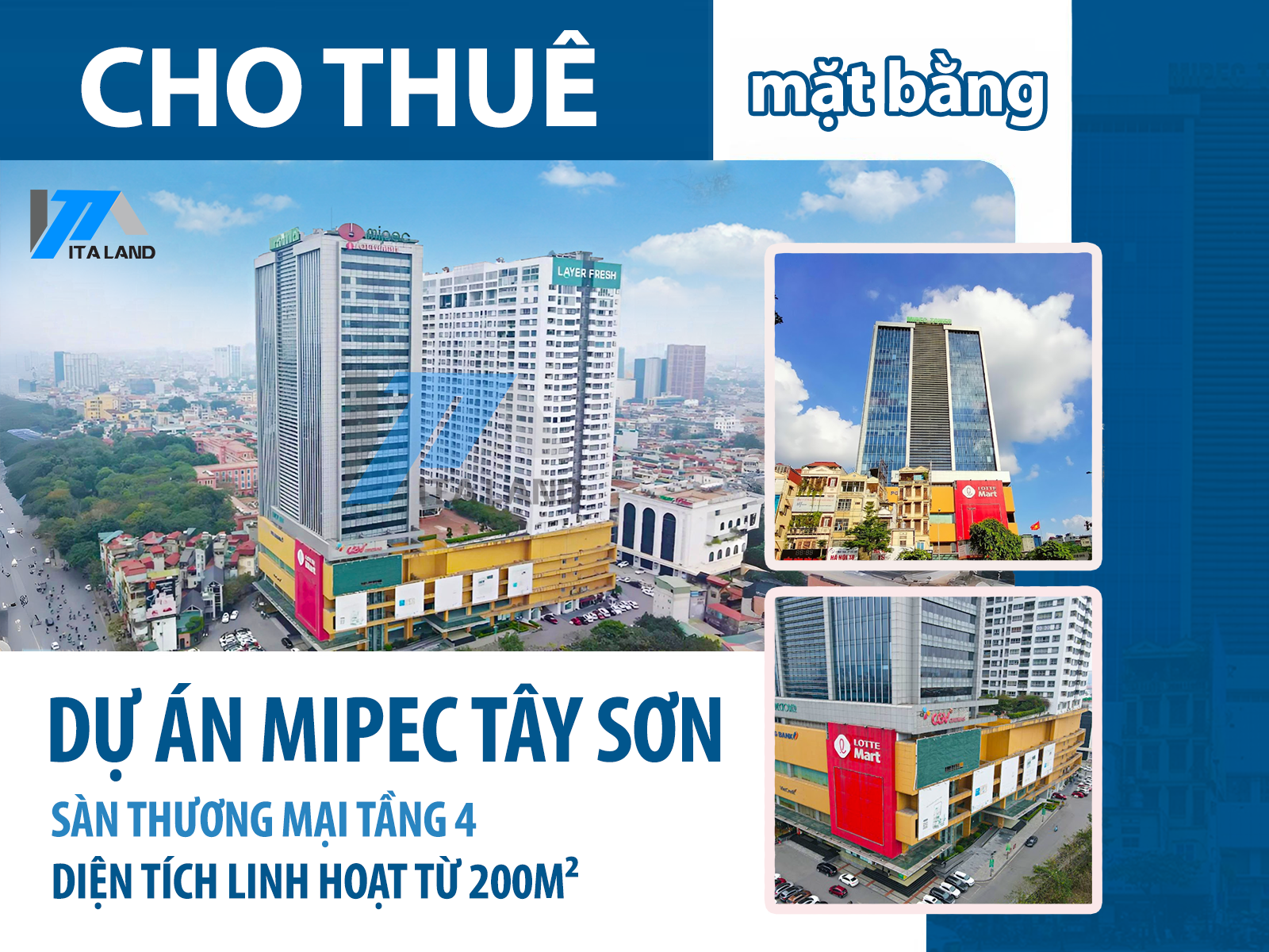 CHO THUÊ SÀN THƯƠNG MẠI TẦNG 4 DỰ ÁN MIPEC TÂY SƠN – DIỆN TÍCH LINH HOẠT TỪ 200M²