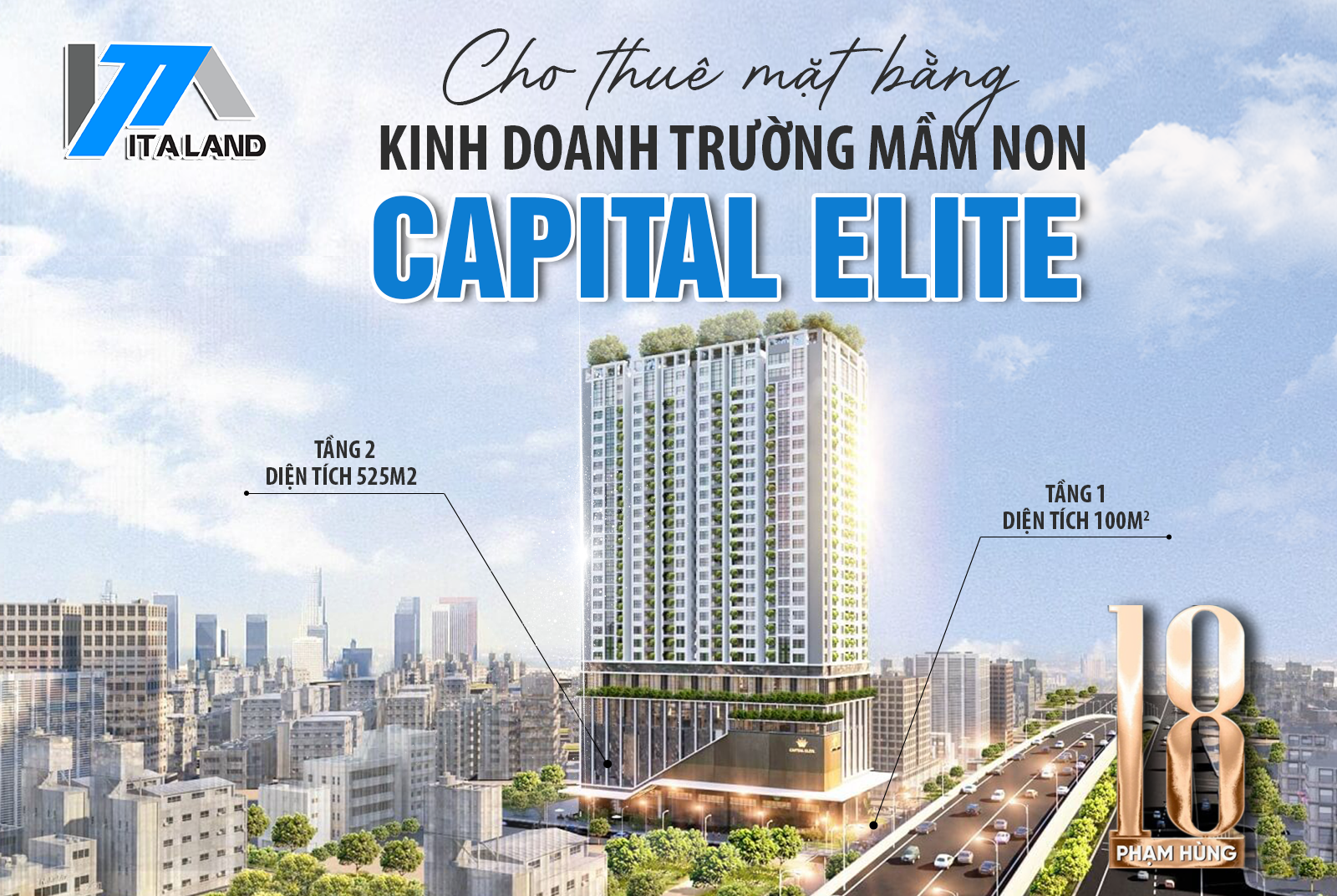 Cho thuê mặt bằng mở trường mầm non tại tòa Capital Elite – Phạm Hùng