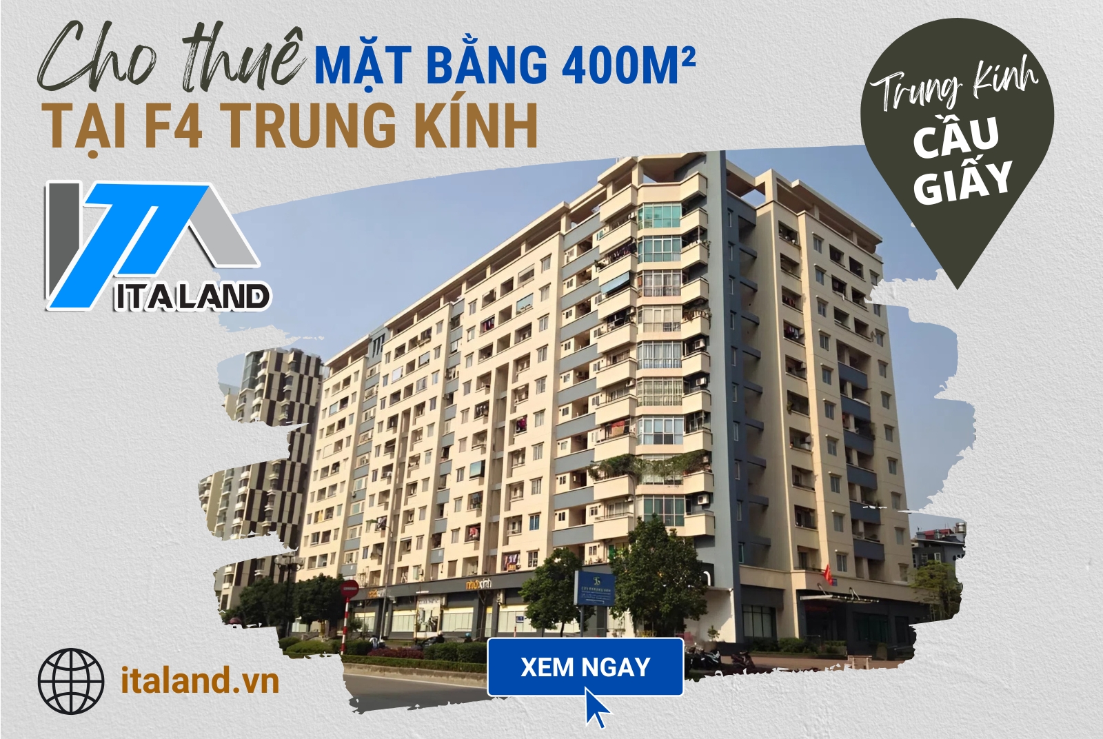 Cho thuê mặt bằng 856m² tại Chung cư F4 Trung Kính, có cắt theo nhu cầu