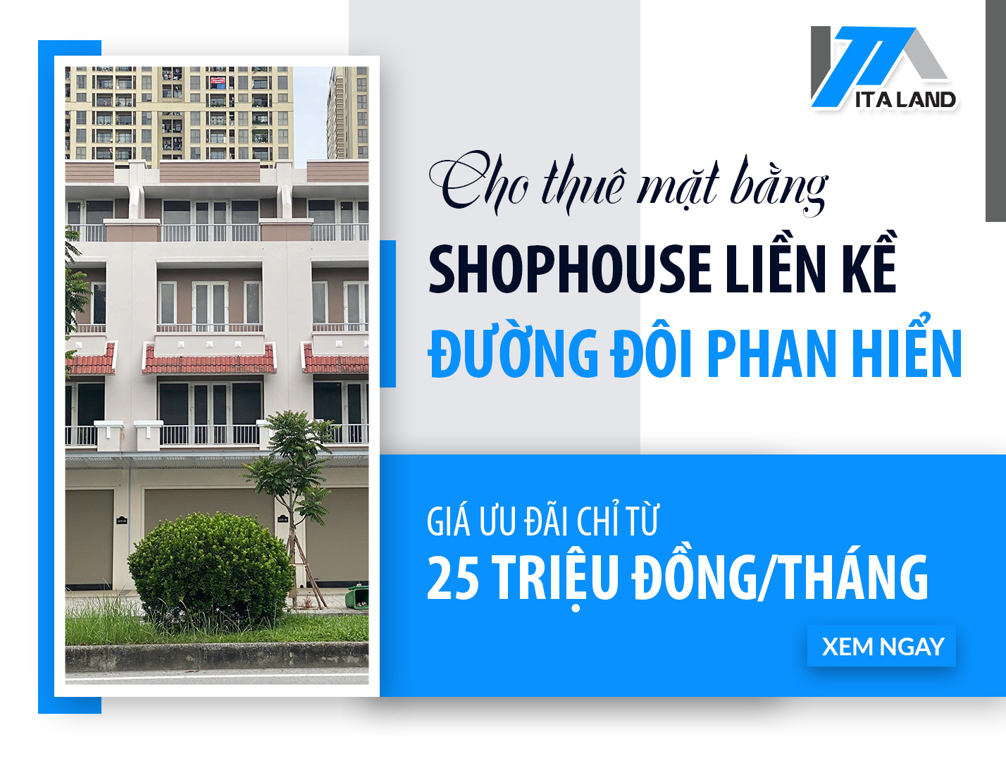 Cho thuê mặt bằng shophouse liền kề đường đôi Phan Hiển 