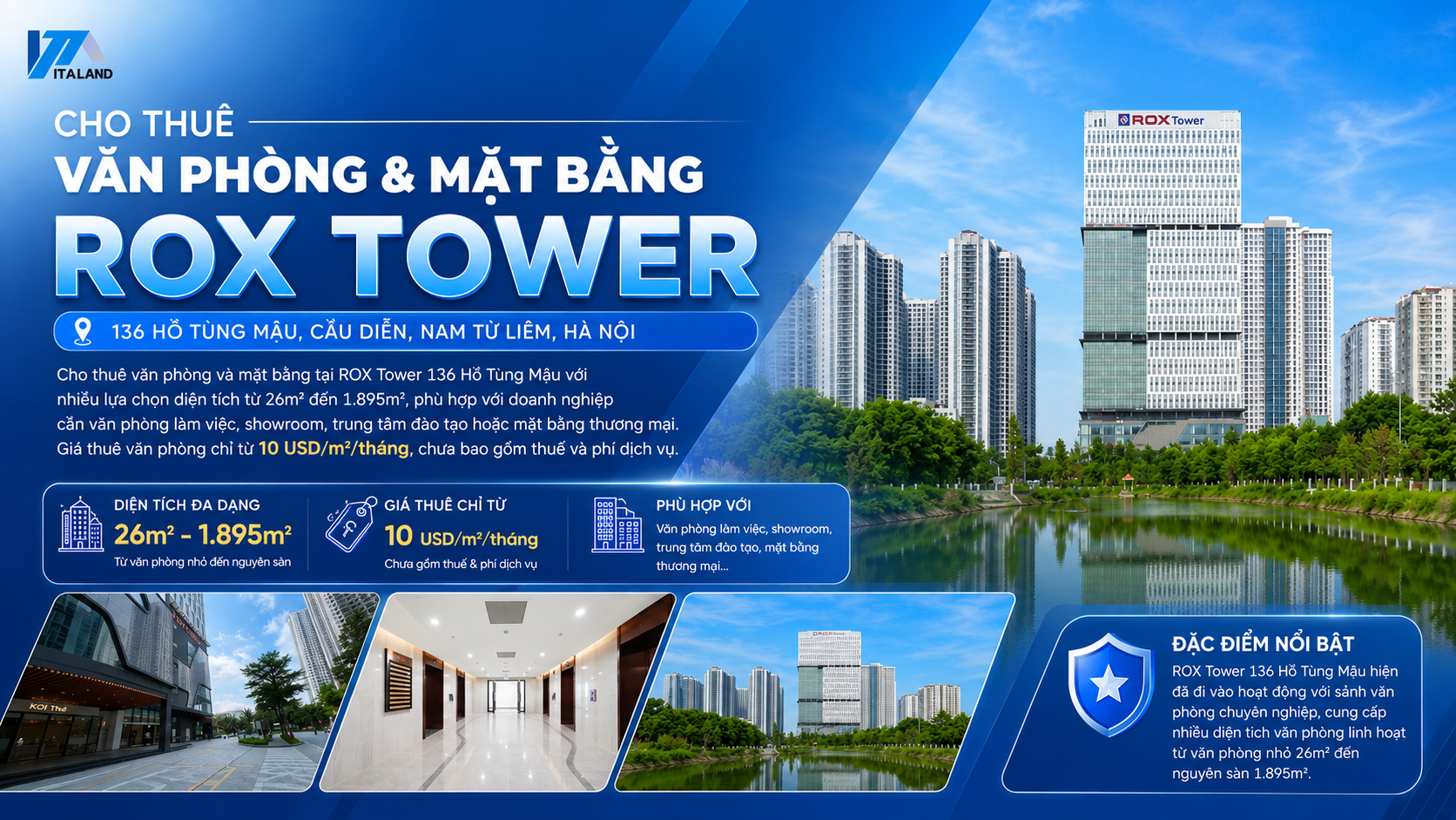 CHO THUÊ VĂN PHÒNG & MẶT BẰNG ROX TOWER 136 HỒ TÙNG MẬU