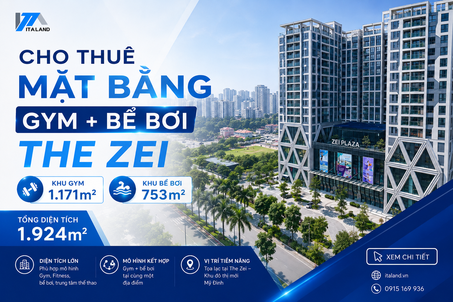 CHO THUÊ THE ZEI – MẶT BẰNG GYM & BỂ BƠI 1.924M²