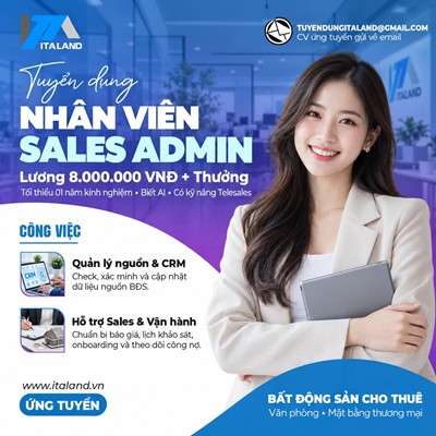 TUYỂN DỤNG NHÂN VIÊN SALES ADMIN TẠI ITALAND