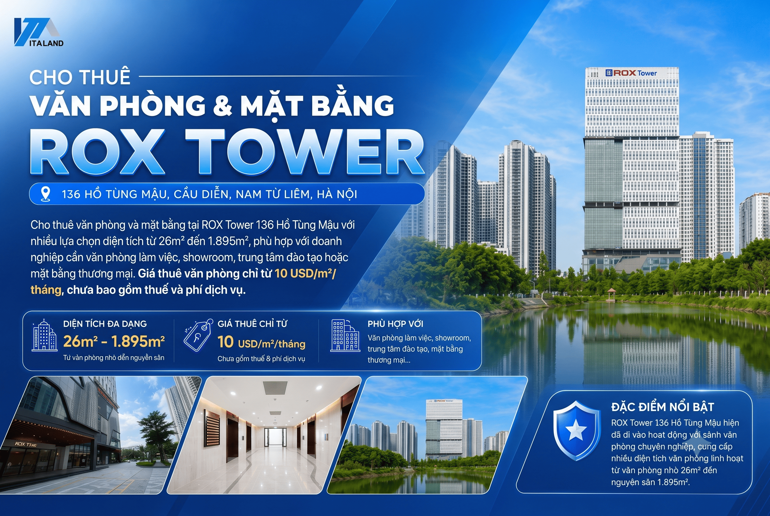 CHO THUÊ VĂN PHÒNG & MẶT BẰNG ROX TOWER 136 HỒ TÙNG MẬU