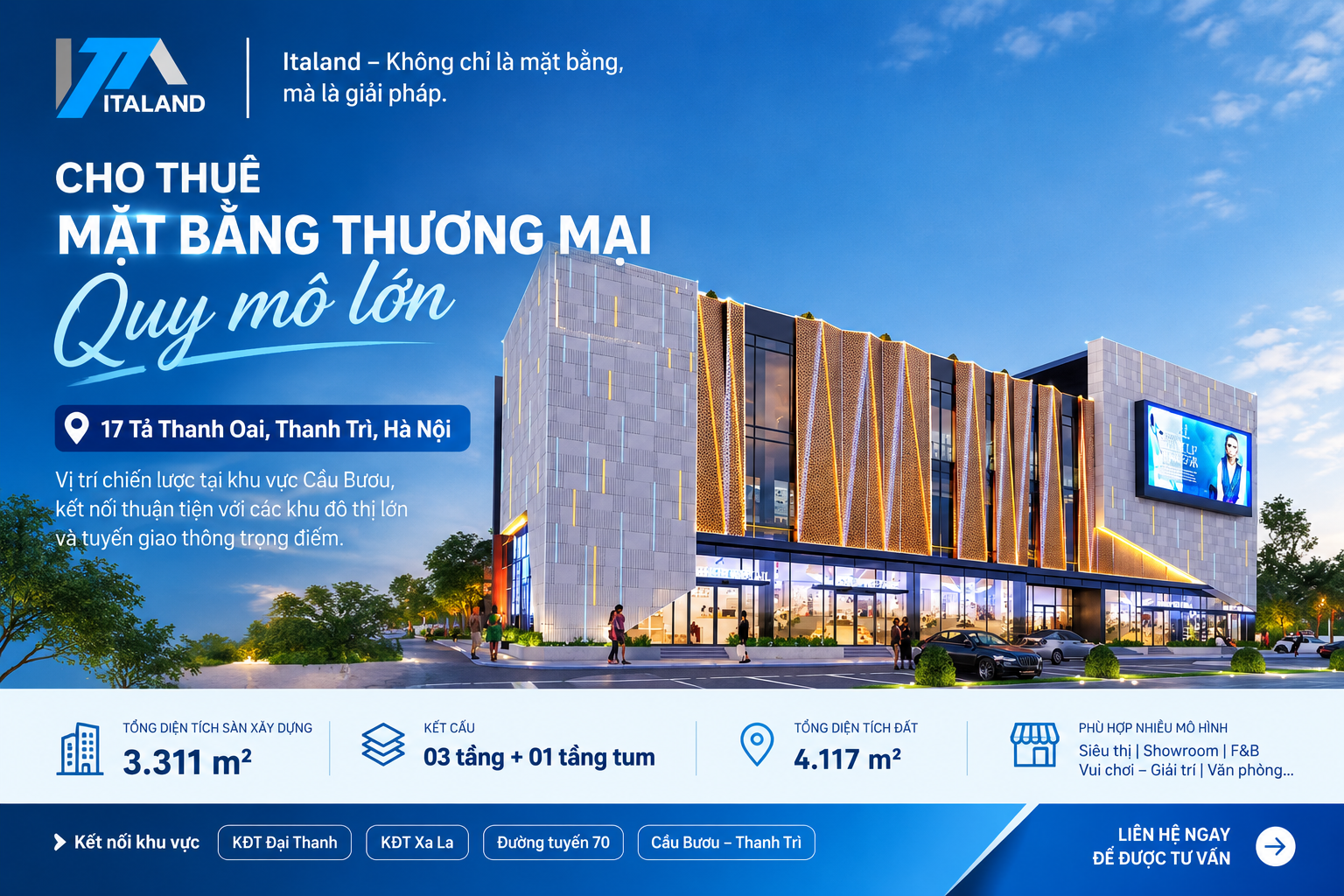 CHO THUÊ MẶT BẰNG THƯƠNG MẠI 17 TẢ THANH OAI, CẦU BƯƠU, HÀ NỘI