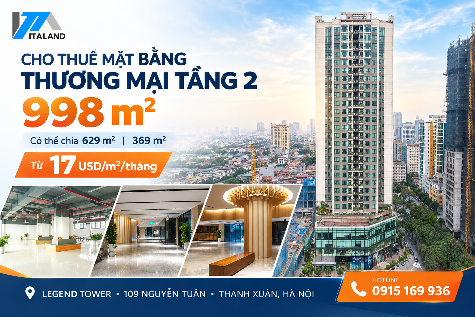 CHO THUÊ MẶT BẰNG THƯƠNG MẠI TẦNG 2 LEGEND TOWER NGUYỄN TUÂN, HÀ NỘI