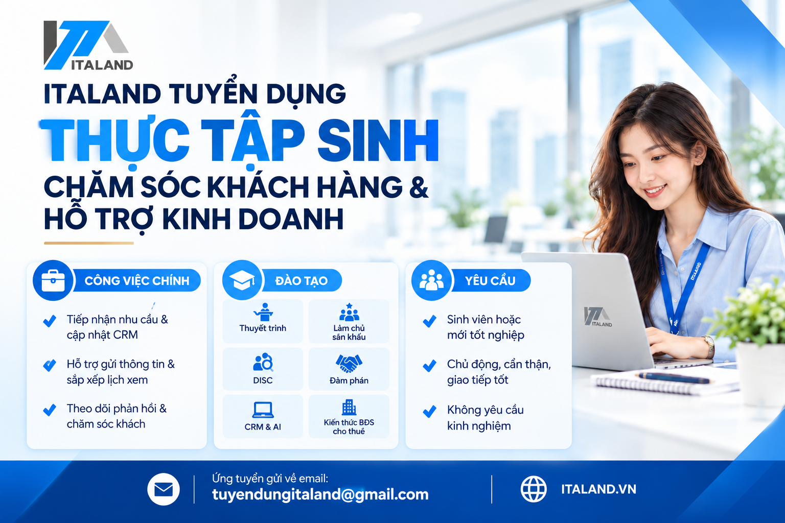 ITALAND TUYỂN THỰC TẬP SINH CHĂM SÓC KHÁCH HÀNG & HỖ TRỢ KINH DOANH