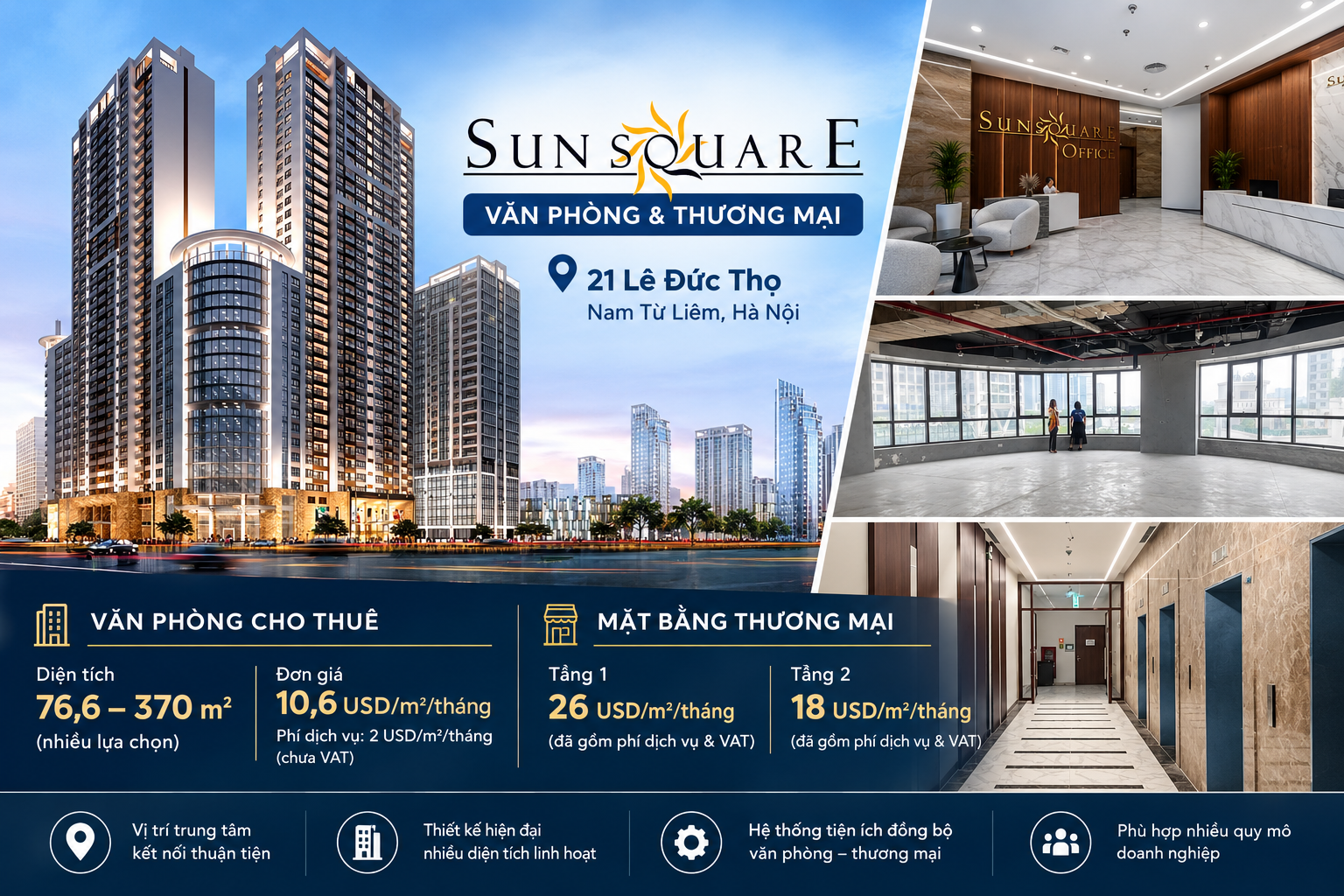 Cho Thuê Văn Phòng Sun Square 21 Lê Đức Thọ