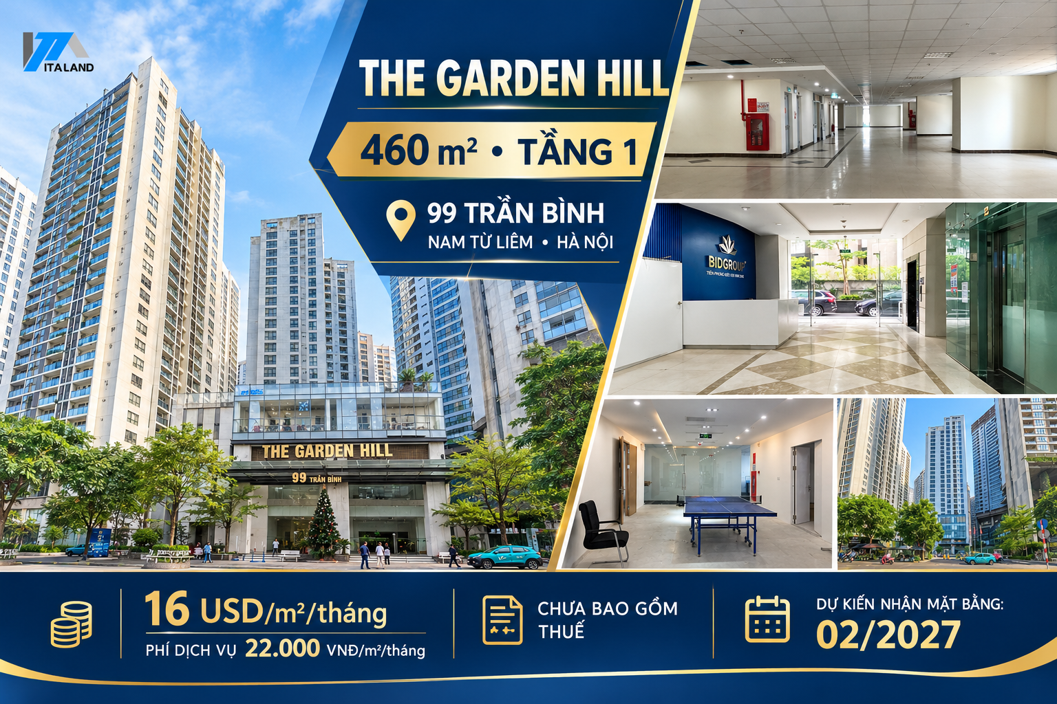 Cho thuê mặt bằng The Garden Hill 460m² tầng 1 – 99 Trần Bình