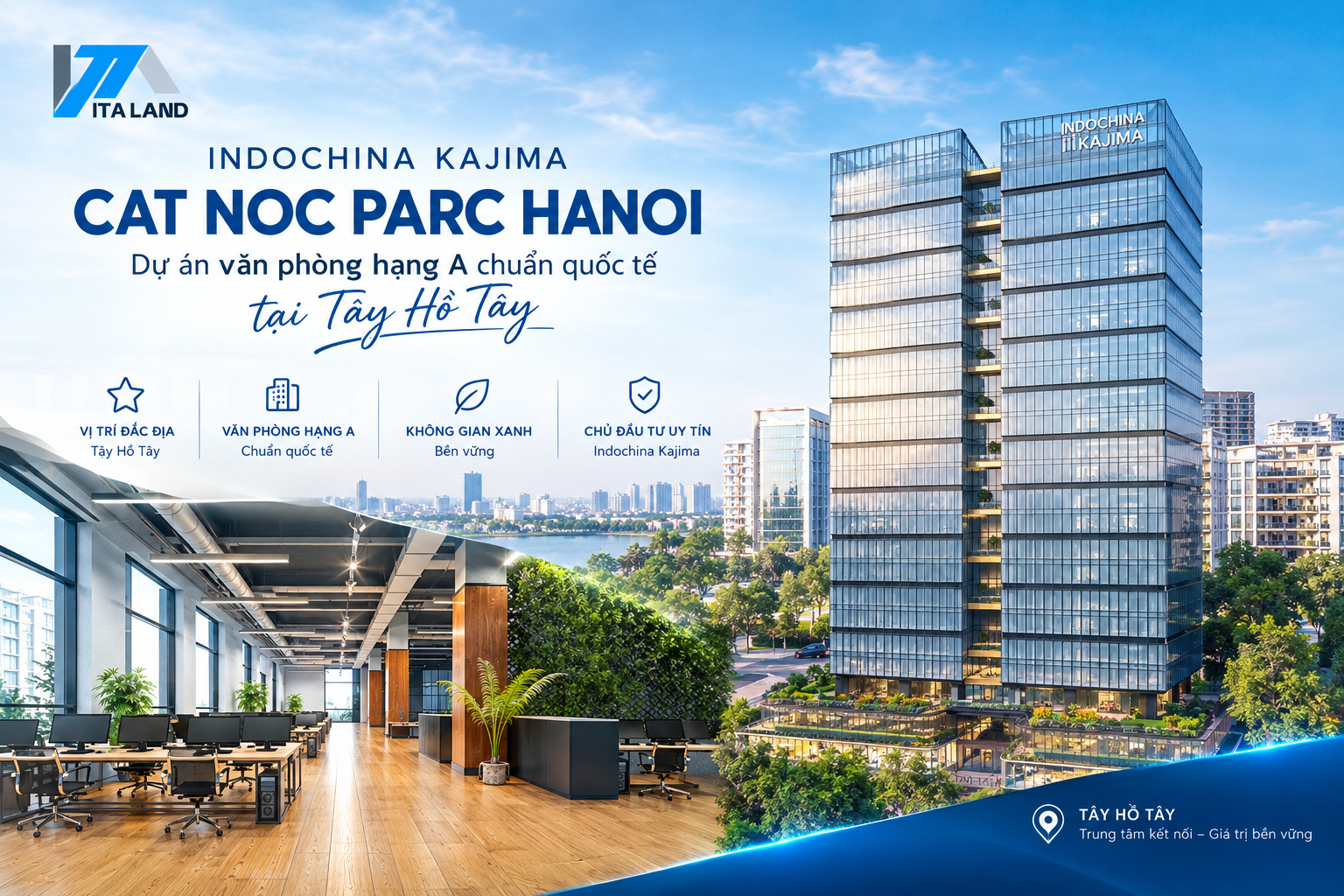 Indochina Kajima cất nóc Parc Hanoi – Dự án văn phòng hạng A chuẩn quốc tế tại Tây Hồ Tây