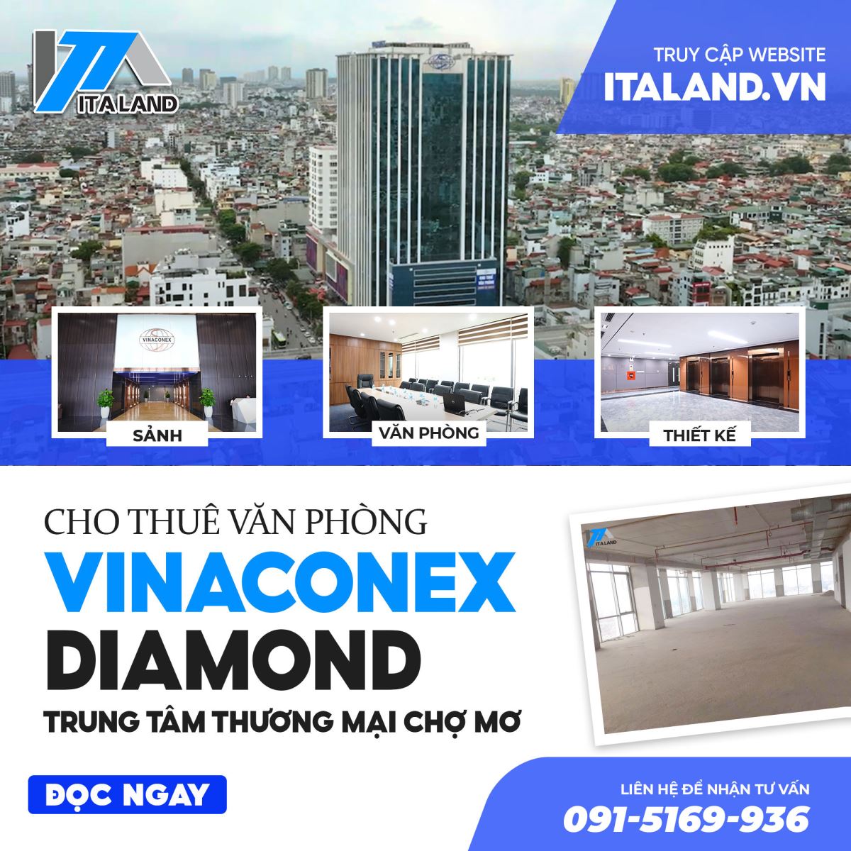 Cho thuê văn phòng tại Vinaconex Diamond Tower - Trung tâm thương mại Chợ Mơ