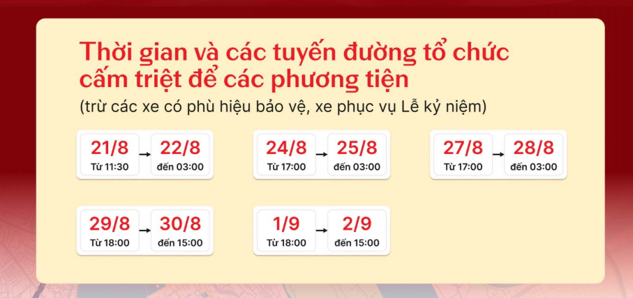 Danh sách tuyến phố bị cấm trong dịp Quốc khánh 2/9